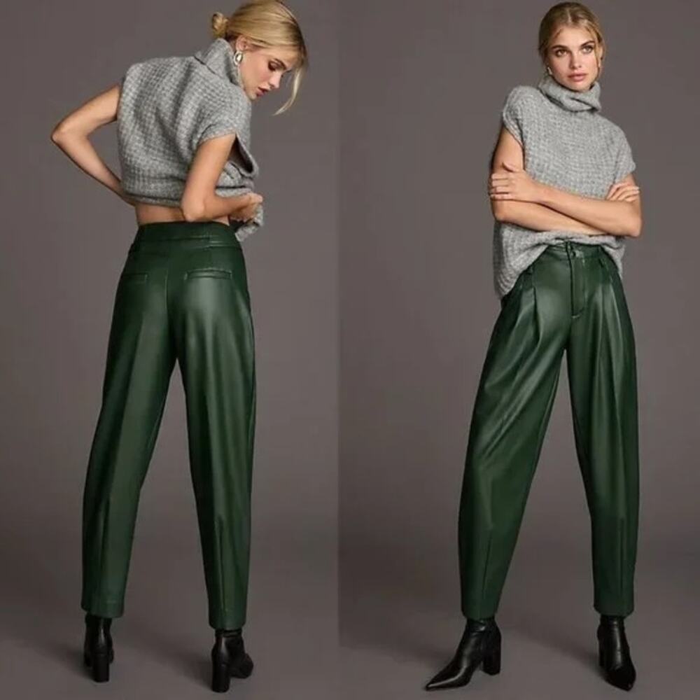 Anthropologie Maeve Faux Leather Taper Pleated Pants 4